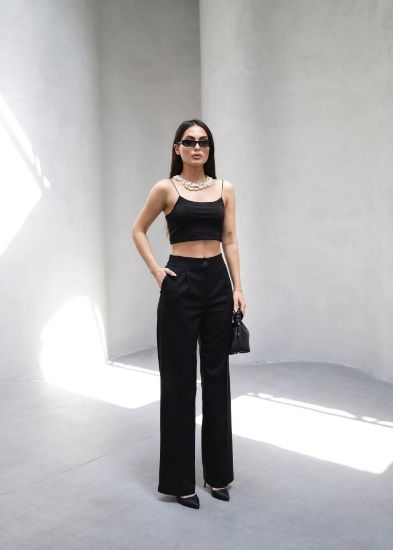 Arkasi Lasti̇kli̇ Pi̇leli̇ Dökümlü Wide Leg Pantolon resmi